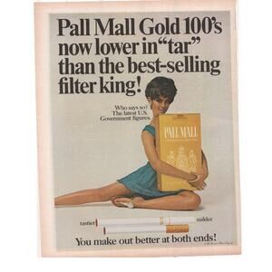 Pall Mall Cigarette Gold 100 / Sears Sports Center Magazine Advertisement 1965